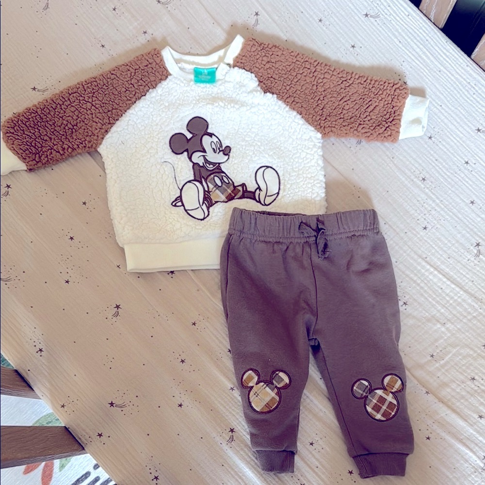 Disney Mickey Mouse Sherpa Sweatshirt and Pants Set - Brown and Cream